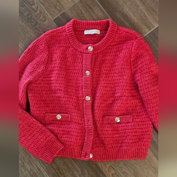 ann loft Sweaters - ANN LOFT REDISH PINK SWEATER SZ LARGE GOLD BUTTONS CLASSY